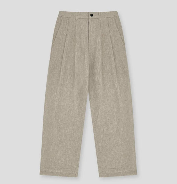 Men's Casual Linen Work Pants Loose Wide Leg Double Pleat Cotton Linen Western Trousers Trendy Long Pants Youth Vitali Sle