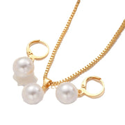 3 Pcs Round Pearl Jewelry Set Of Earring Pendant Necklace For Women Exquisite Fashion Rhinestone Double Wedding Jewelry Set Gift