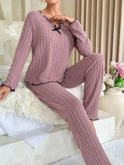Flannel Warm Sleepwear Women Casual Pajamas Set Long Sleeve T-shirt Top and Trousers Set Homewear Autumn Winter Loungewear