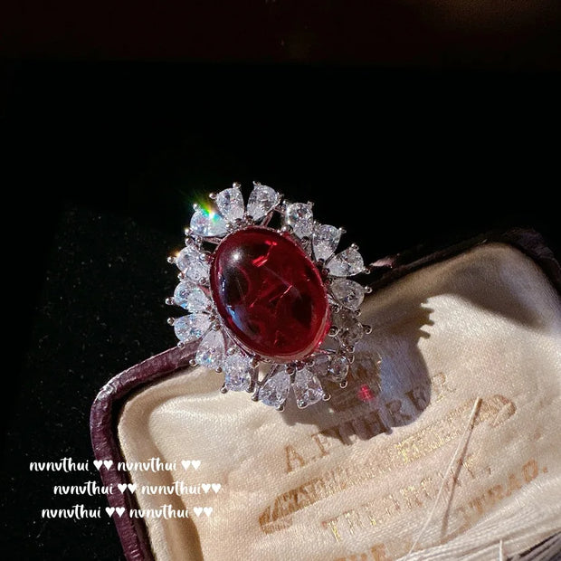 Fashion Women's S925 Silver Jewelry Set Geometric Lab Ruby Necklace Earrings Ring Bracelet Elegant Party Jewelry Wedding Jewelry