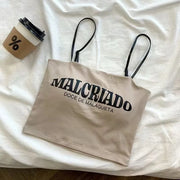 Sexy Crop Tops Women Summer Shirring Sleeveless Slim Camis Tops Bodycon with Chest Pad letter Fashion Casual Soft Tops Female