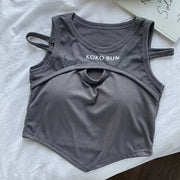 Casual Crop Tops Women Knit Irregular Tops Hollow Out Camisole Fake Two Pieces Tank Tops with Bra Pad Women 2024 Summer