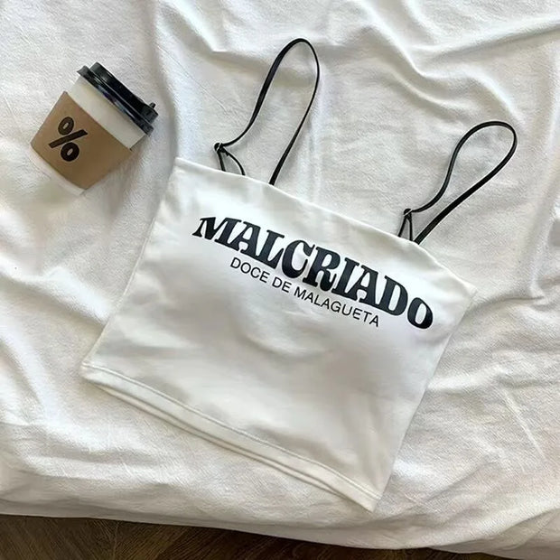 Sexy Crop Tops Women Summer Shirring Sleeveless Slim Camis Tops Bodycon with Chest Pad letter Fashion Casual Soft Tops Female