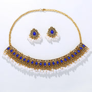 Luxury Vintage Indian Jewelry Set Antique Gold Plated Crystal Zircon Necklace Earrings Sets Ethnic Bridal Wedding Bijoux Gifts