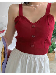 Heliar Women Knitted Crop Tops Y2K Cute Button Up V-Neck Sleeveless Straps Tops Sexy Crop Tops For Women 2025 Summer