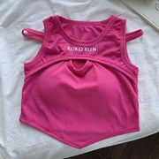 Casual Crop Tops Women Knit Irregular Tops Hollow Out Camisole Fake Two Pieces Tank Tops with Bra Pad Women 2024 Summer