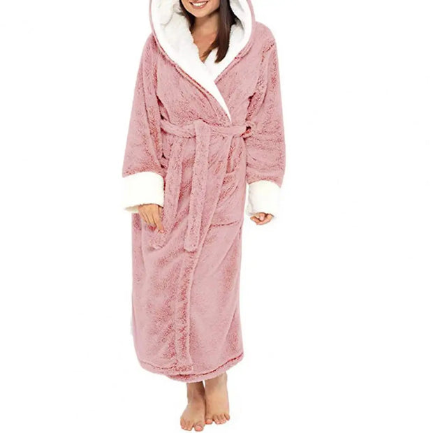 Loungewear  Trendy Plus Size Tight Waist Autumn Winter Bathrobe Soft Women Nightgown Plush   for Home