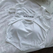 Casual Crop Tops Women Knit Irregular Tops Hollow Out Camisole Fake Two Pieces Tank Tops with Bra Pad Women 2024 Summer