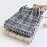 100% Cotton Plaid Pajama Pants for Men Unisex Sleep Bottoms with Elastic Waist Drawstring Lounge Pants Casual Loose Home Wear