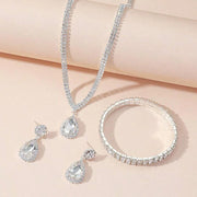 4 Pieces Luxurious Jewelry Set Exquisite Rhinestone Pendant Elegant Women's Crystal Silver Plated Necklace Earrings Bracelet Set