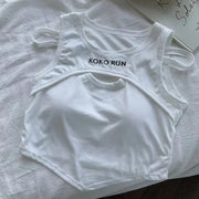 Casual Crop Tops Women Knit Irregular Tops Hollow Out Camisole Fake Two Pieces Tank Tops with Bra Pad Women 2024 Summer