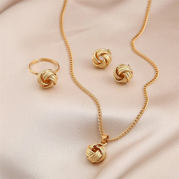 3 Pcs Round Pearl Jewelry Set Of Earring Pendant Necklace For Women Exquisite Fashion Rhinestone Double Wedding Jewelry Set Gift
