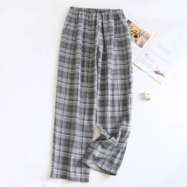 100% Cotton Plaid Pajama Pants for Men Unisex Sleep Bottoms with Elastic Waist Drawstring Lounge Pants Casual Loose Home Wear