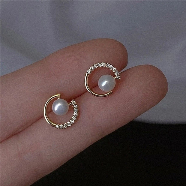 Upscale 14k Gold Jewelry Real Gold  Earrings Zircon Pearl Twist Luxury Stud Earrings for Women Brincos Pendientes Bijoux