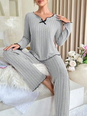Flannel Warm Sleepwear Women Casual Pajamas Set Long Sleeve T-shirt Top and Trousers Set Homewear Autumn Winter Loungewear