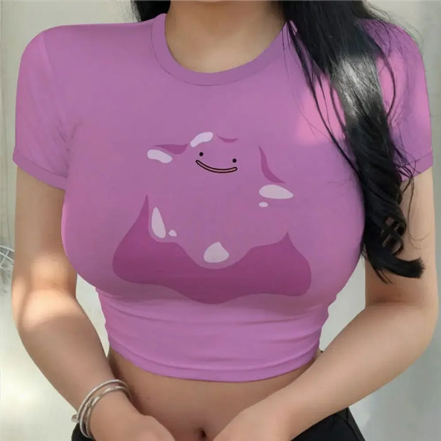 Crop Top 2025 Pikachu T-shirts T-shirt Woman Clothing Summer Fashion O Neck Girls New Y2k Tops Kawaii Short Sleeve Tee Pikachu