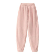 Home Wear Trousers Loose Fit Pajamas Cozy Winter Pants with Plush Elastic Waist Leg-binding Design Solid Color Lounge Bottoms