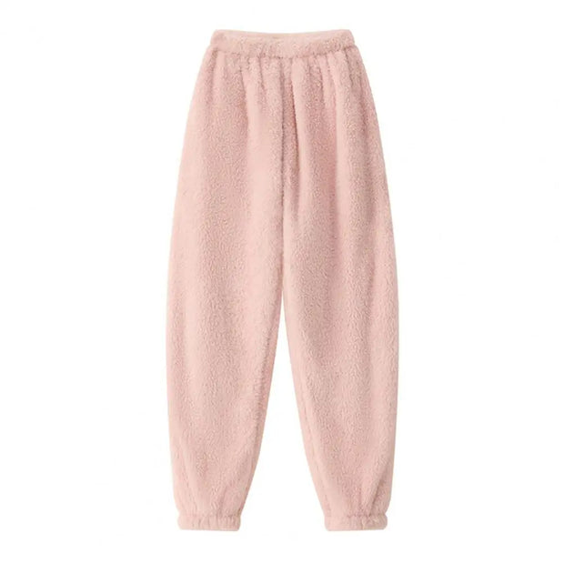 Home Wear Trousers Loose Fit Pajamas Cozy Winter Pants with Plush Elastic Waist Leg-binding Design Solid Color Lounge Bottoms
