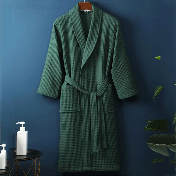 New Cotton Waffle Kimono Bathrobe Gown Yukata Adult Couple Sleepwear Robe Lounge Wear Loose Casual Home Dress Negligee Pajama
