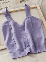 Heliar Women Knitted Crop Tops Y2K Cute Button Up V-Neck Sleeveless Straps Tops Sexy Crop Tops For Women 2025 Summer