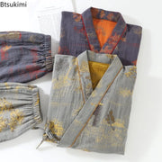 Men's Roomwear Cotton Kimono Pajamas Robes for Spring Jacquard Printed Home Clothing Medium Length Oversized Breathable Bathrobe