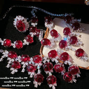 Fashion Women's S925 Silver Jewelry Set Geometric Lab Ruby Necklace Earrings Ring Bracelet Elegant Party Jewelry Wedding Jewelry