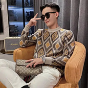 Man Clothes Argyle Round Collar Knitted Sweaters for Men Plaid Crewneck Pullovers Graphic Clothing 100 Pure Cashmere Elegant X A