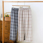 100% Cotton Plaid Pajama Pants for Men Unisex Sleep Bottoms with Elastic Waist Drawstring Lounge Pants Casual Loose Home Wear