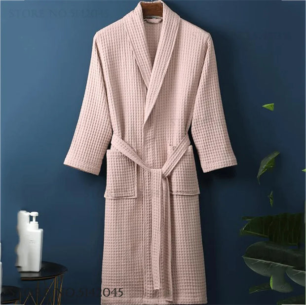 New Cotton Waffle Kimono Bathrobe Gown Yukata Adult Couple Sleepwear Robe Lounge Wear Loose Casual Home Dress Negligee Pajama