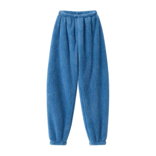 Home Wear Trousers Loose Fit Pajamas Cozy Winter Pants with Plush Elastic Waist Leg-binding Design Solid Color Lounge Bottoms