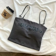 Sexy Crop Tops Women Summer Shirring Sleeveless Slim Camis Tops Bodycon with Chest Pad letter Fashion Casual Soft Tops Female