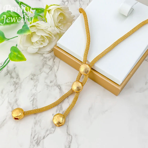 Exquisite Jewelry Set Beads Chain Necklace Earrings Bracelet Italian Dubai Gold Plated Jewellery for Banquet Party Wedding Gifts