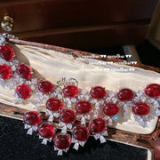 Fashion Women's S925 Silver Jewelry Set Geometric Lab Ruby Necklace Earrings Ring Bracelet Elegant Party Jewelry Wedding Jewelry