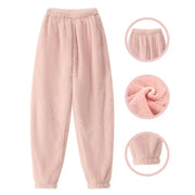 Home Wear Trousers Loose Fit Pajamas Cozy Winter Pants with Plush Elastic Waist Leg-binding Design Solid Color Lounge Bottoms