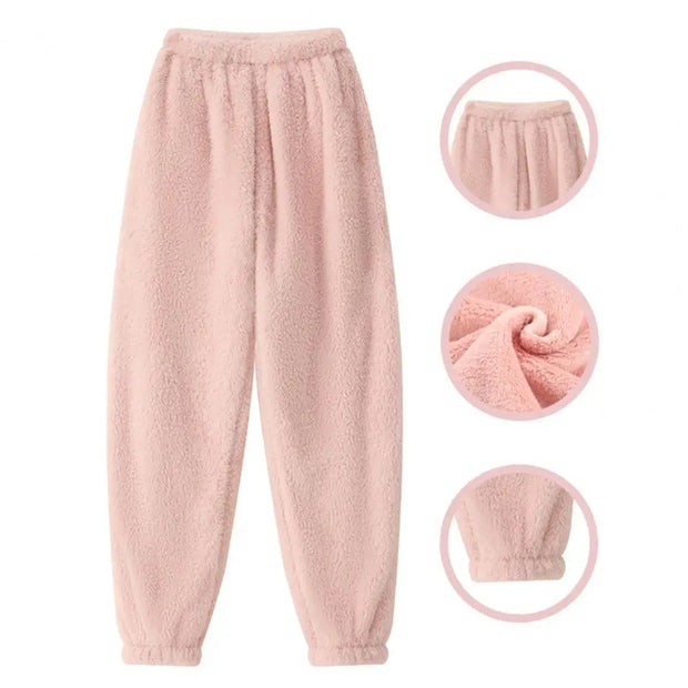 Home Wear Trousers Loose Fit Pajamas Cozy Winter Pants with Plush Elastic Waist Leg-binding Design Solid Color Lounge Bottoms