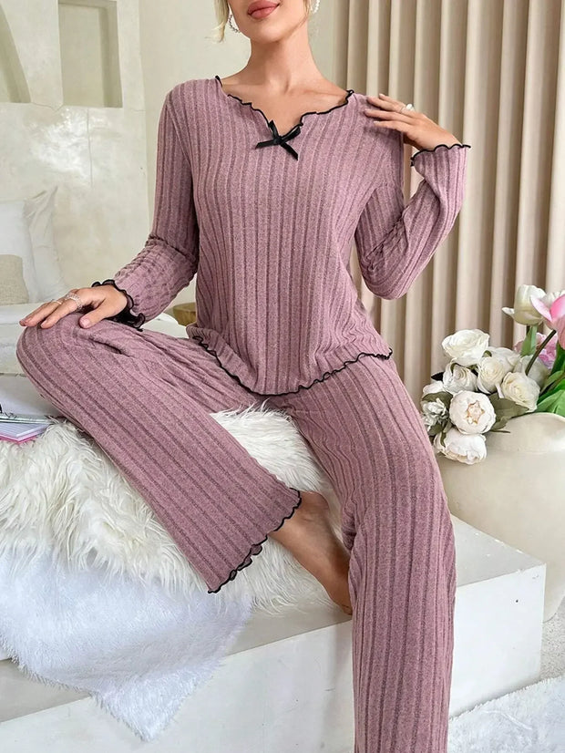 Flannel Warm Sleepwear Women Casual Pajamas Set Long Sleeve T-shirt Top and Trousers Set Homewear Autumn Winter Loungewear