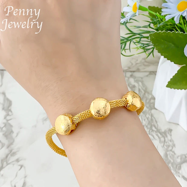 Exquisite Jewelry Set Beads Chain Necklace Earrings Bracelet Italian Dubai Gold Plated Jewellery for Banquet Party Wedding Gifts