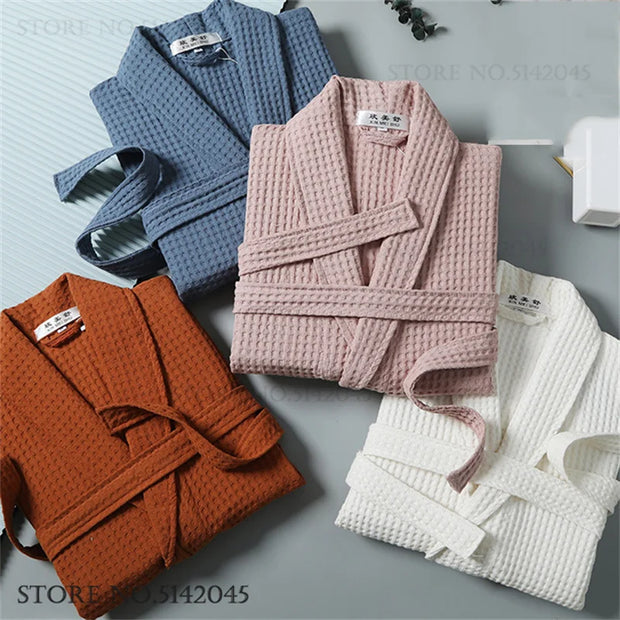 New Cotton Waffle Kimono Bathrobe Gown Yukata Adult Couple Sleepwear Robe Lounge Wear Loose Casual Home Dress Negligee Pajama