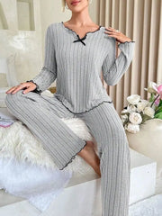 Flannel Warm Sleepwear Women Casual Pajamas Set Long Sleeve T-shirt Top and Trousers Set Homewear Autumn Winter Loungewear