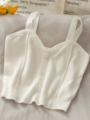 Heliar Women Knitted Crop Tops Y2K Cute Button Up V-Neck Sleeveless Straps Tops Sexy Crop Tops For Women 2025 Summer