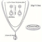 4 Pieces Luxurious Jewelry Set Exquisite Rhinestone Pendant Elegant Women's Crystal Silver Plated Necklace Earrings Bracelet Set