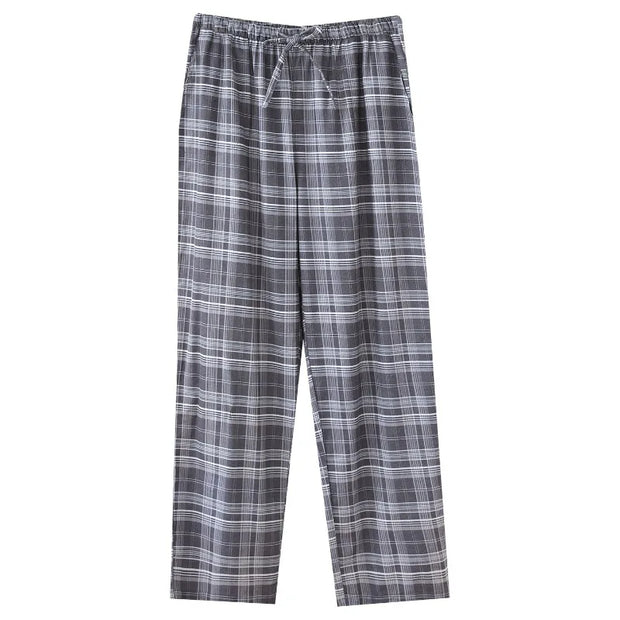 100% Cotton Plaid Pajama Pants for Men Unisex Sleep Bottoms with Elastic Waist Drawstring Lounge Pants Casual Loose Home Wear