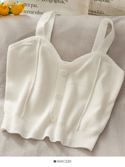 Heliar Women Knitted Crop Tops Y2K Cute Button Up V-Neck Sleeveless Straps Tops Sexy Crop Tops For Women 2025 Summer