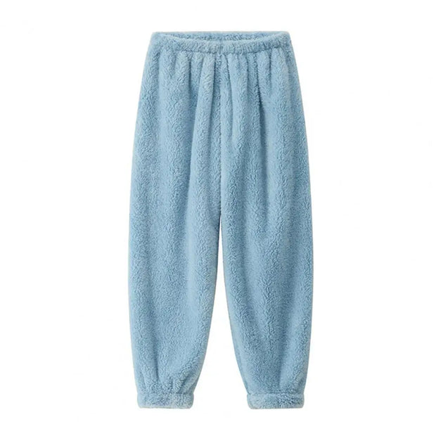 Home Wear Trousers Loose Fit Pajamas Cozy Winter Pants with Plush Elastic Waist Leg-binding Design Solid Color Lounge Bottoms