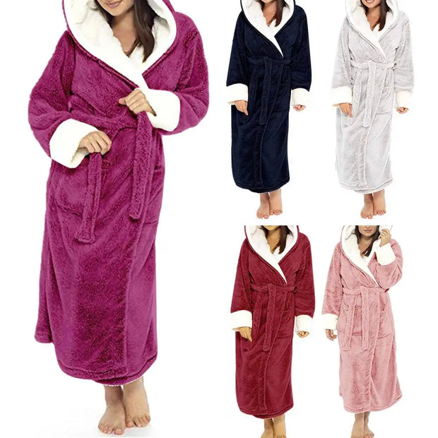 Loungewear  Trendy Plus Size Tight Waist Autumn Winter Bathrobe Soft Women Nightgown Plush   for Home
