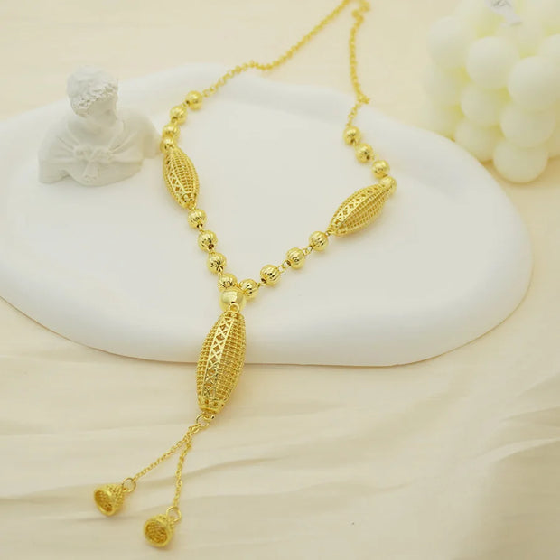 24K gold-plated two-piece jewelry set, Dubai jewelry, India, twisted geometric necklace earrings, bridal party gift