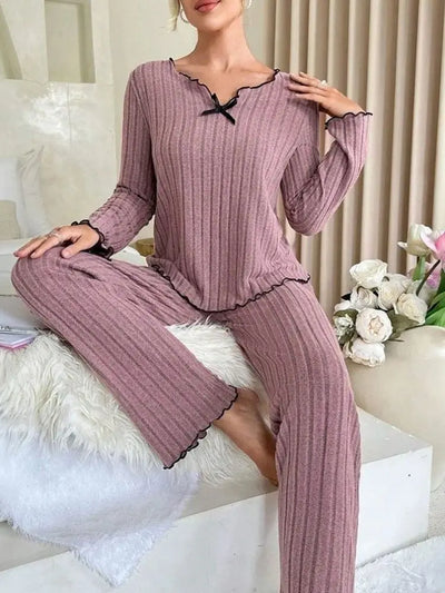 Flannel Warm Sleepwear Women Casual Pajamas Set Long Sleeve T-shirt Top and Trousers Set Homewear Autumn Winter Loungewear