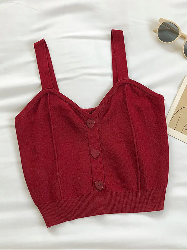 Heliar Women Knitted Crop Tops Y2K Cute Button Up V-Neck Sleeveless Straps Tops Sexy Crop Tops For Women 2025 Summer