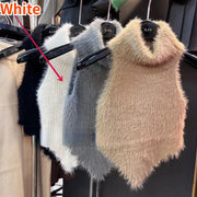 Sweet Crop Knitwear Tanks Tops Women Autumn Winter Turtleneck Furry Backless Hot Female Sexy Design Stylish Party Clubwear New