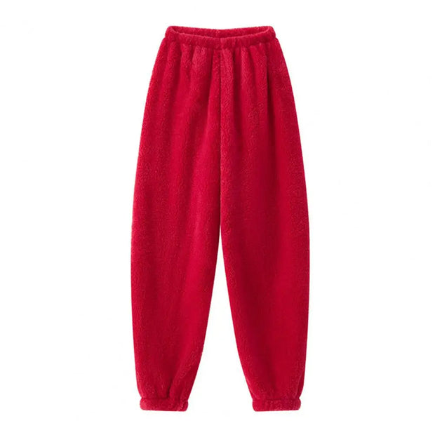 Home Wear Trousers Loose Fit Pajamas Cozy Winter Pants with Plush Elastic Waist Leg-binding Design Solid Color Lounge Bottoms